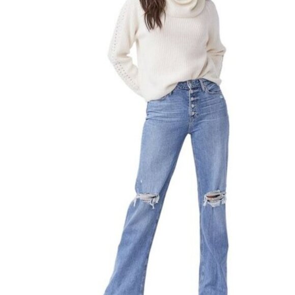 🎀Paige Leenah Wide Leg Exposed Button Fly Jeans in Magda Destructed Wash 30 NWT - Picture 13 of 15